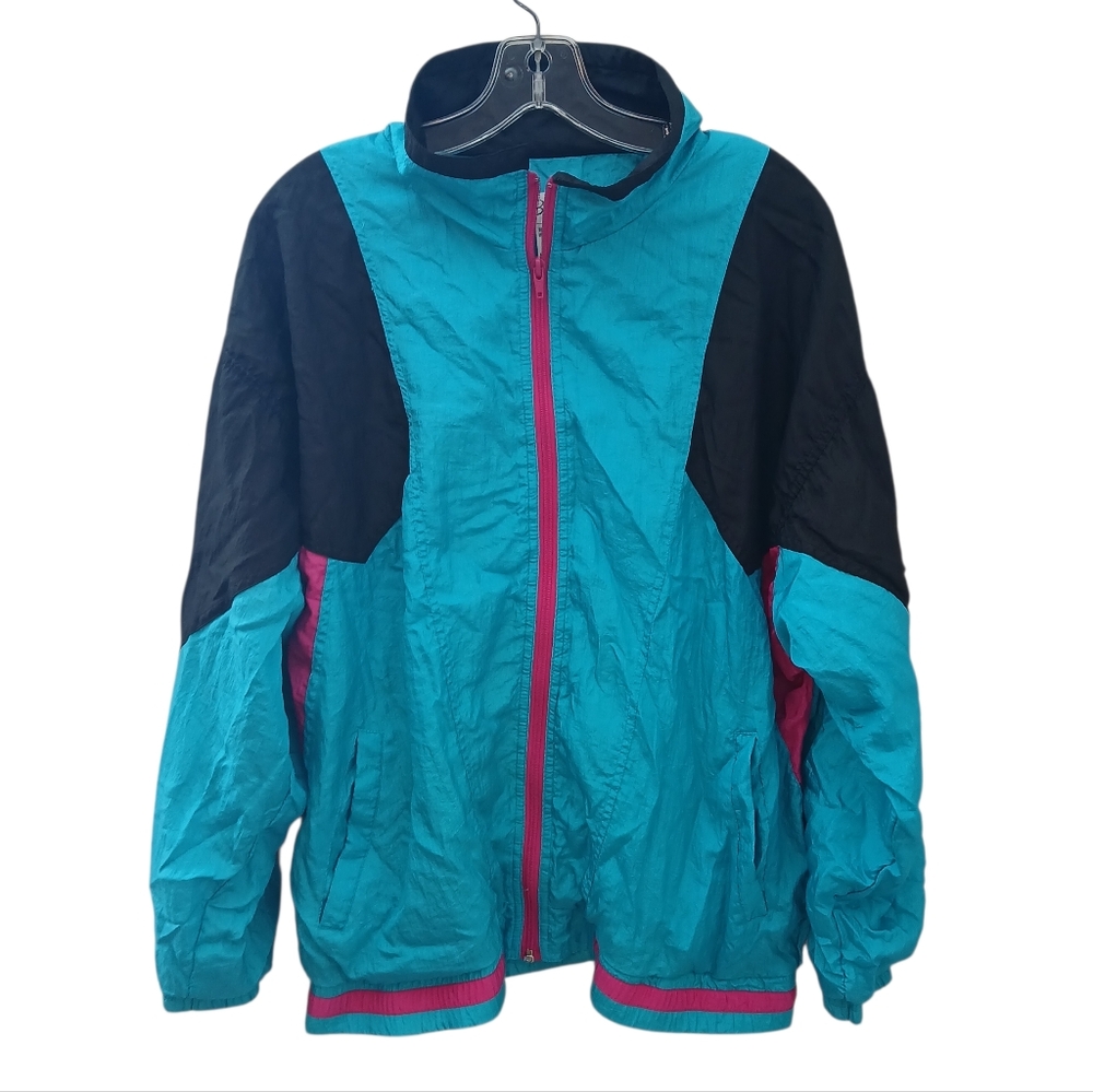 Vintage Bocoo Teal and Black Nylon Windbreaker Jacket Size Large